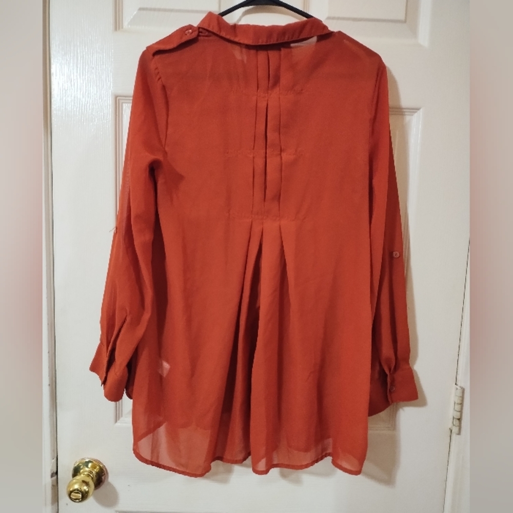 Rust Orange Button-Up Blouse - Picture 6 of 6